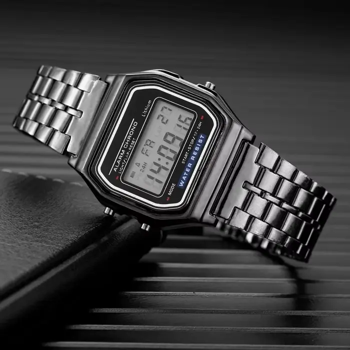 Montres numériques LED en acier inoxydable pour hommes montre électronique de luxe en or argent