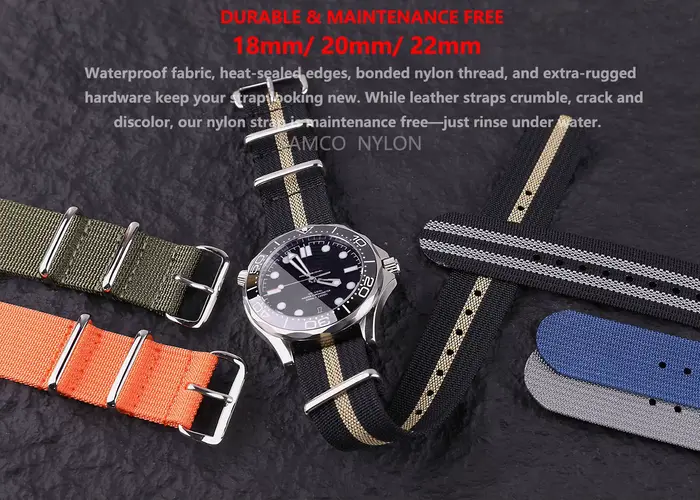 Bracelet de montre en Nylon nervuré 20mm 22mm bracelets