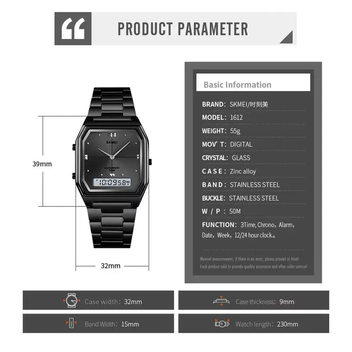 SKMEI mode 3 temps Chrono montre-bracelet électronique numérique pour hommes femmes Double affichage étanche Sport