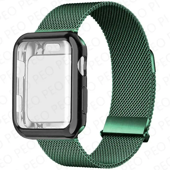 Boucle milanaise + étui pour bracelets de montre Apple 45mm 44mm 38mm-42mm 41/40mm bracelet magnétique en métal iwatch série 9 8 7 6 5 4 3 SE