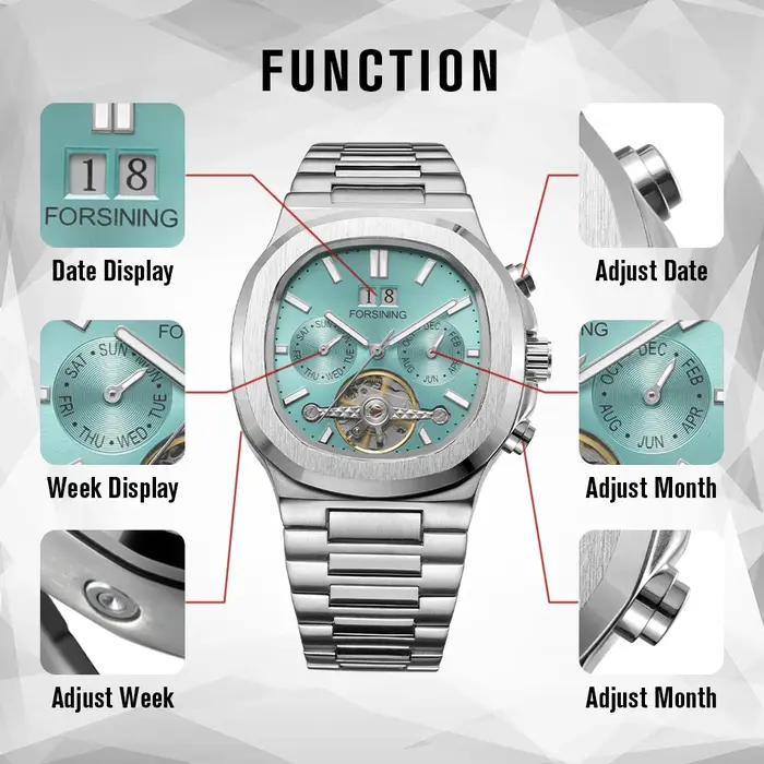 Forsining 481 homme nouvelles marques Tourbillon montre semaine Date mouvement automatique montres mécaniques en acier inoxydable horloge étanche