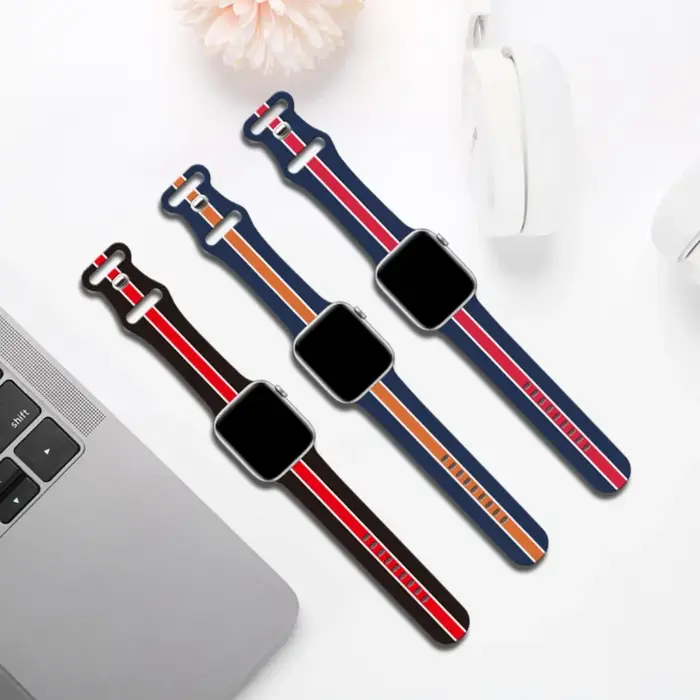 Bracelet imprimé à rayures en Silicone pour Apple Watch