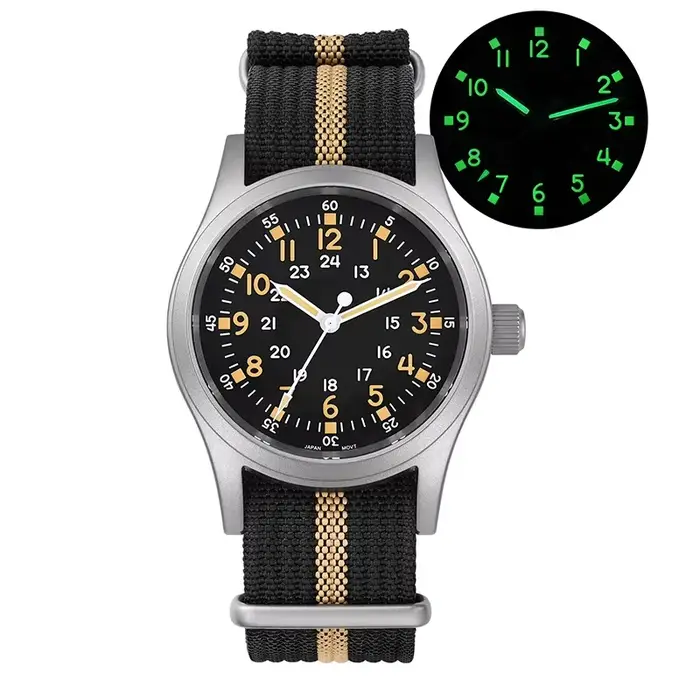 Militado ML05 montre militaire VH31 balayage mouvement à Quartz haut-de-forme dôme saphir cristal