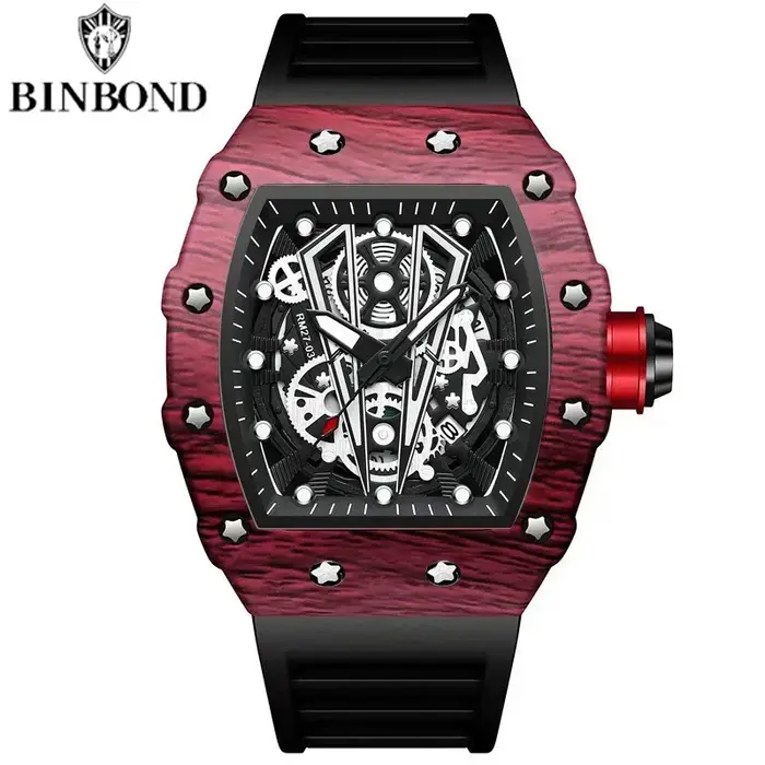BINBOND marque hommes montres dominateur baril montre miroir incurvé Surface creuse sport