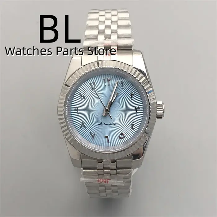 Montre pour homme avec cadran texturé à chiffres arabes bleu glace 36 mm 39 mm