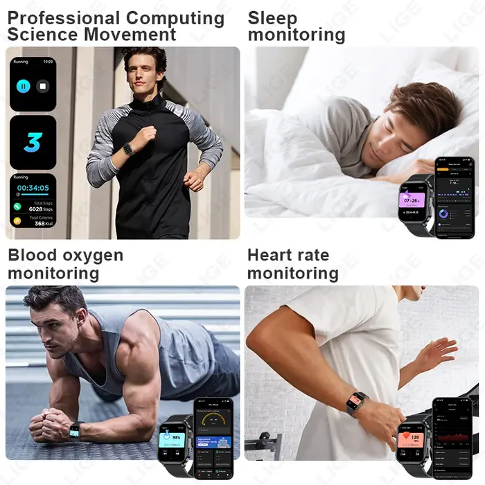 Montre connectée LIGE originale pour hommes et femmes, appels sans fil, assistant vocal, suivi de la santé et de la forme physique, étanche, modes multisports