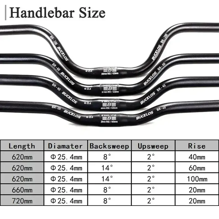 BUCKLOS VTT guidon 31.8mm 25.4mm vélo Riser barre 620/660/720/780mm en alliage d'aluminium vtt guido