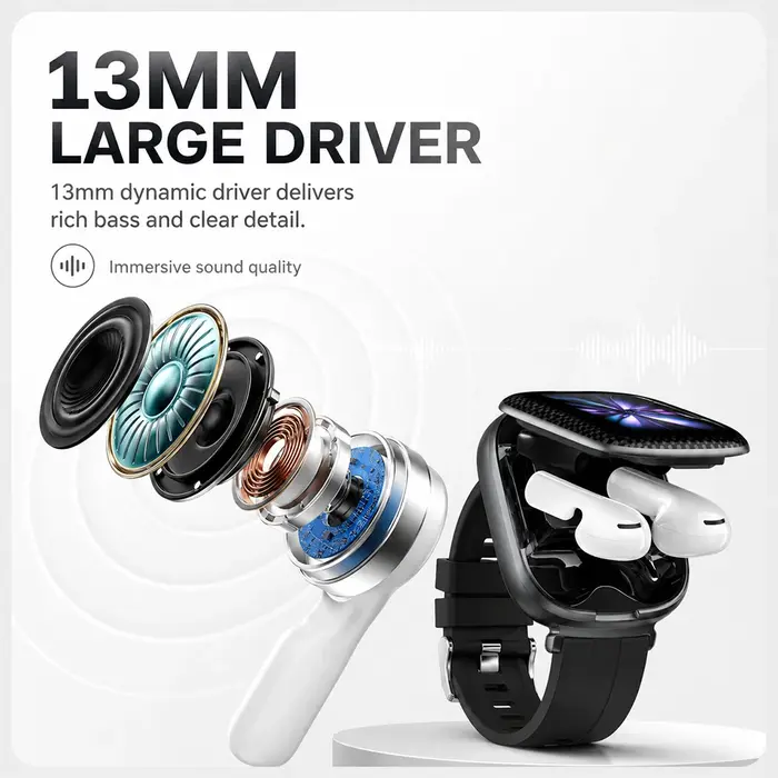 Nouvelle montre connectée avec écouteurs intégrés, écran TFT incurvé de 1,88 pouce, Bluetooth 6.0, tout-en-un, pour la musique et l'usage quotidien