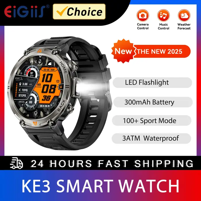 EIGIIS montre intelligente militaire pour hommes avec LED 1.45 " Smartwatch extérieur avec appels Bluetooth moniteur de fréquence cardiaque et de sommeil traqueur d'activité physique