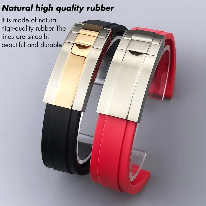 Bracelet de montre en caoutchouc métallique incurvé
