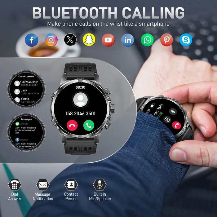 Montre connectée EIGIIS pour hommes, écran AMOLED de 1,75 pouces, batterie de 600 mAh, plus de 100 modes sportifs, montre de fitness avec moniteur de fréquence cardiaque