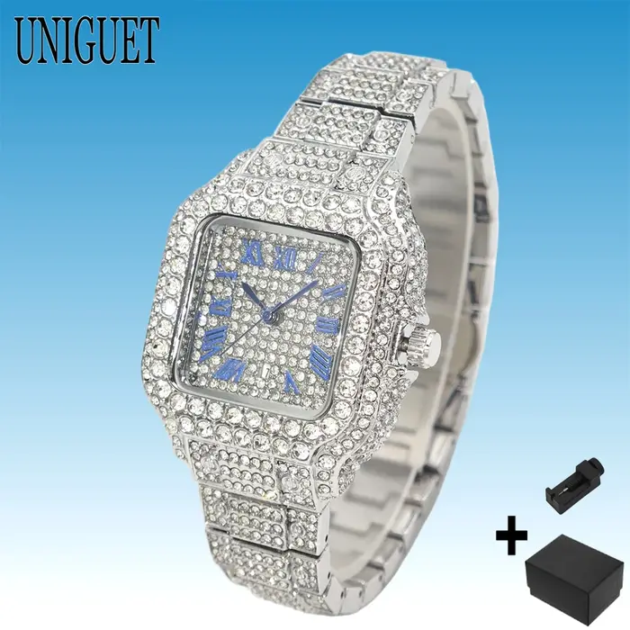 Montre carrée UNIGUET entièrement sertie de diamants pour femme