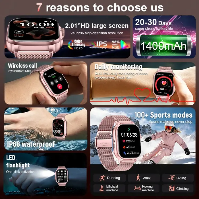 Montres intelligentes d'extérieur pour femmes, GPS, suivi de trajet, batterie 1400mAh, étanche IP68, appels Bluetooth, montre intelligente de sport militaire pour femmes