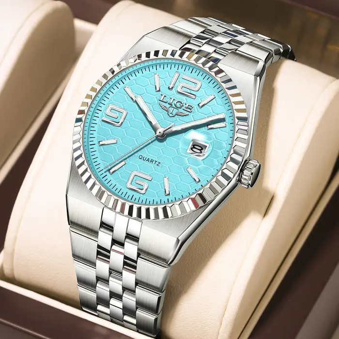 Montres pour hommes LIGE, cadran en nid d'abeille bleu Tiffany, montre-bracelet à quartz, lumineuse, étanche 3ATM, montres d'affaires pour homme, Relogio Clock