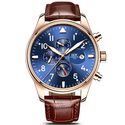 I & W Carnival-Montres mécaniques automatiques pour hommes, horloge étanche multifonction, marque de