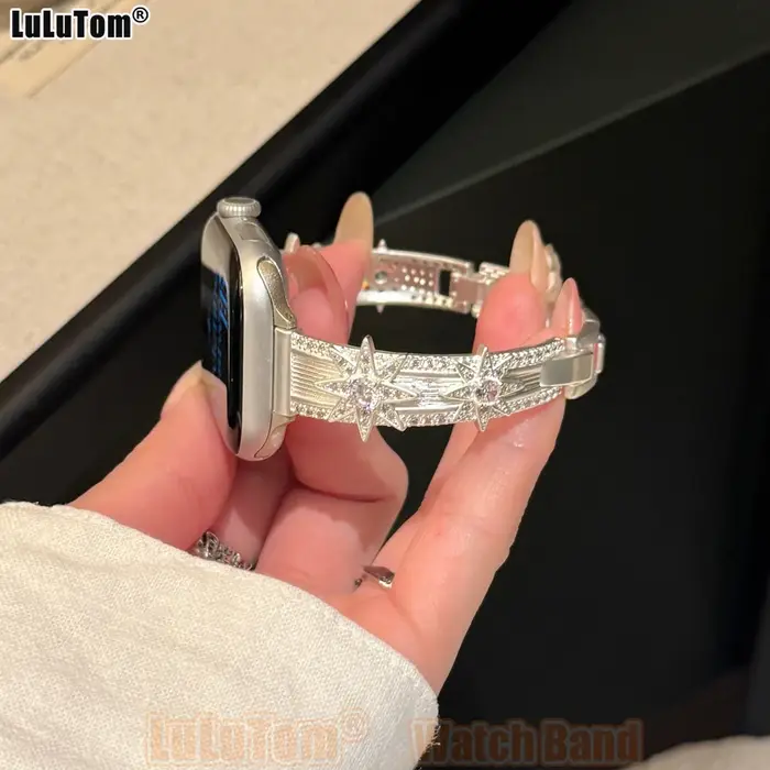 Bracelet étincelant motif « Starburst » pour Apple Watch (modèles 11, 10, 9, 8, 7, 6, 5, 4, 3, SE, Ultra 2 et 1) – Bracelet en chaîne cuivrée compatible avec les séries 38 mm, 40 mm, 41 mm, 42 mm, 44