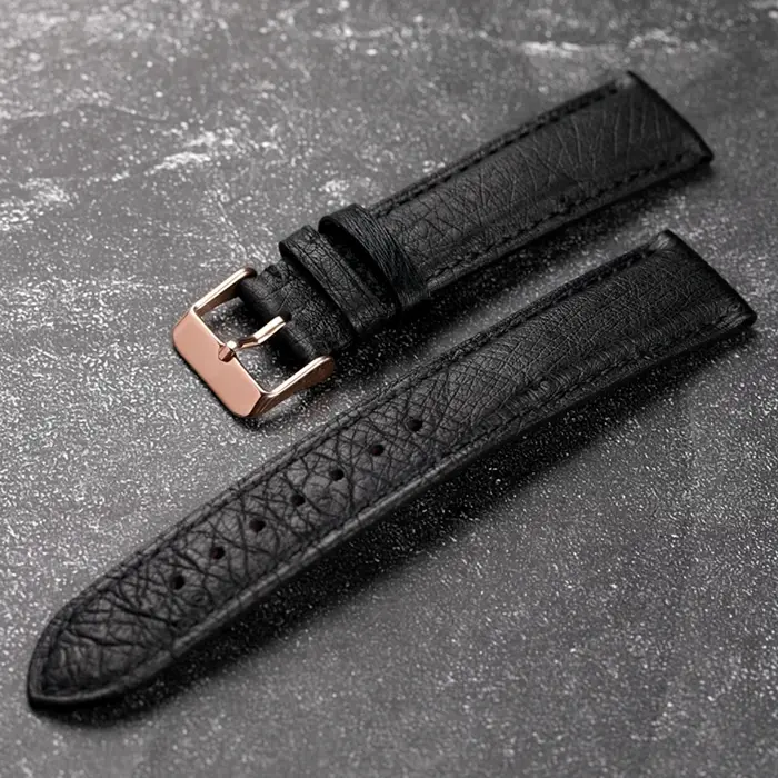 Bracelet noir en cuir d'autruche sud-africain fait à la main 18 19 20 21 22MM