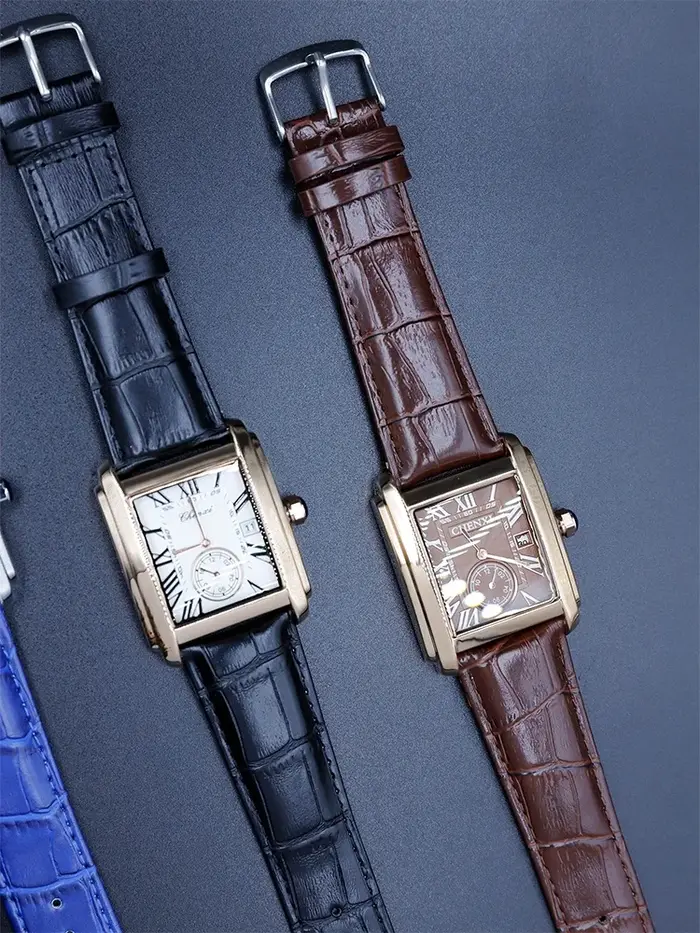 Montre à quartz avec bracelet en cuir pour homme
