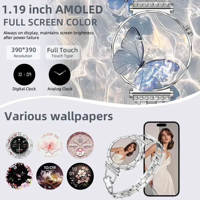 Montre connectée pour femmes 2026 Nouvelle mode Écran AMOLED Appel Bluetooth Cadrans personnalisés Surveillance de la