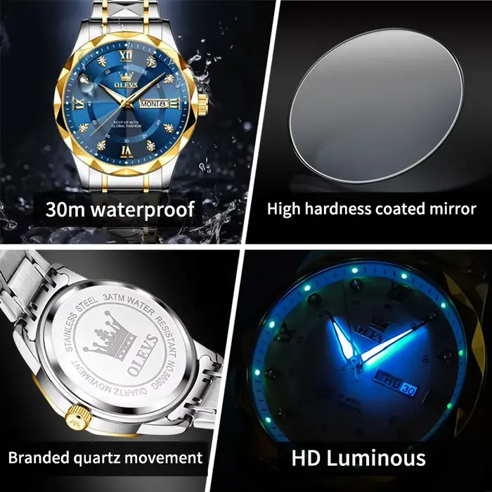 OLEVS Top marque hommes montres robe de mode Original montre-bracelet à Quartz lumineux étanche tendance losange montre pour homme Date semaine