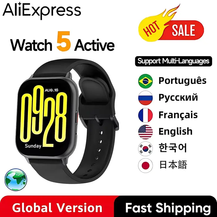 Montre connectée 5 version globale, écran AMOLED 2,0 pouces 60 Hz, GNSS intégré, appels Bluetooth, p