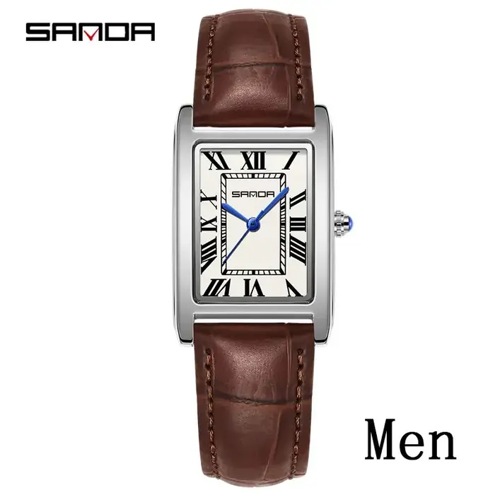 SANDA luxe réservoir Couple montre résistant à l'usure bracelet en cuir cadran carré étanche Sport décontracté femmes