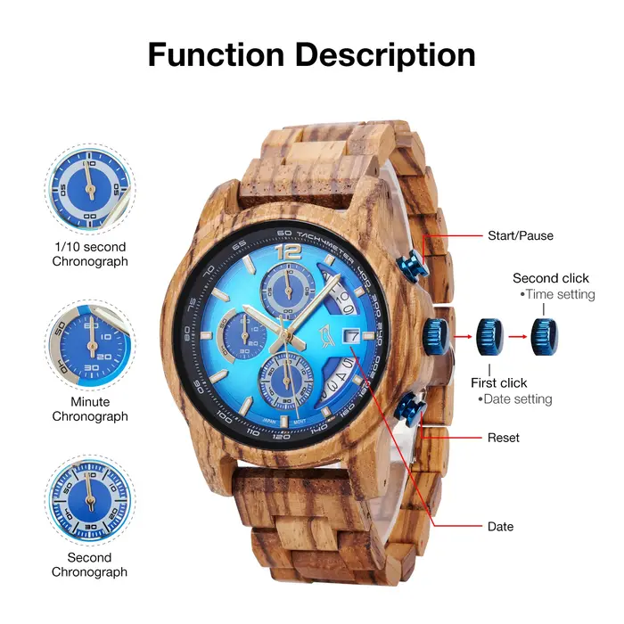 Montre en bois et quartz pour homme, style sport décontracté, avec date automatique, bracelet en bois, chronomètre, cadeau BOBO BIRD Original