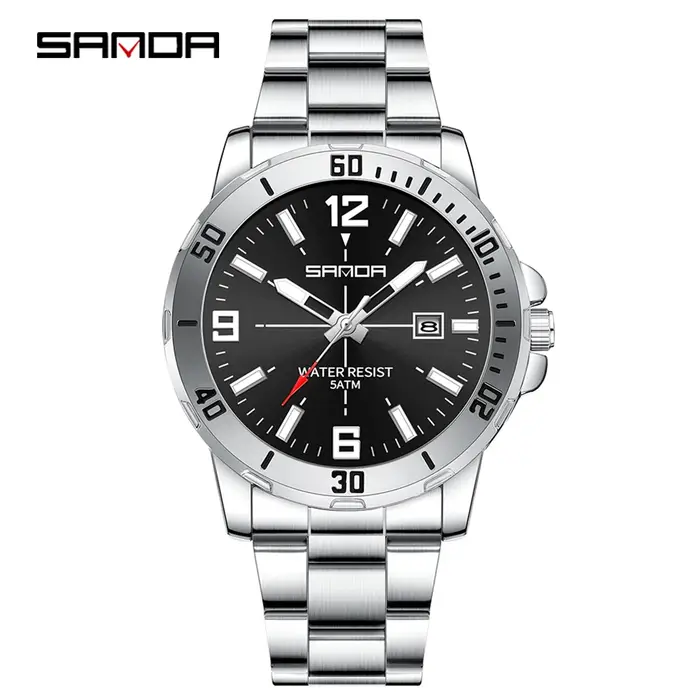 Mode SADNA 3265 montre à Quartz pour hommes d'affaires grand cadran étanche calendrier veilleuse nouvelle