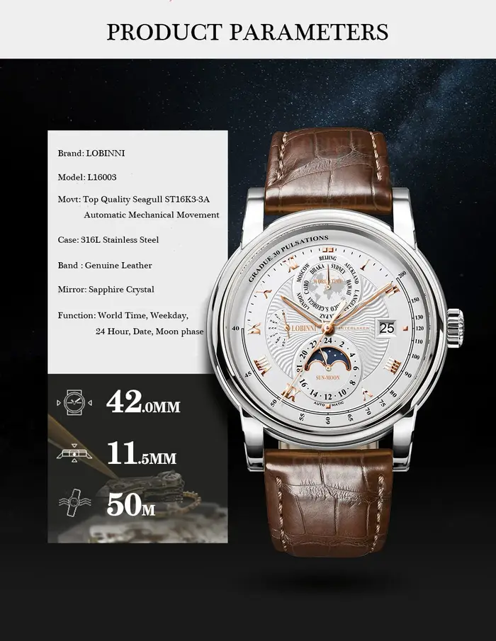 LOBINSettlement-Montre de marque de luxe pour homme