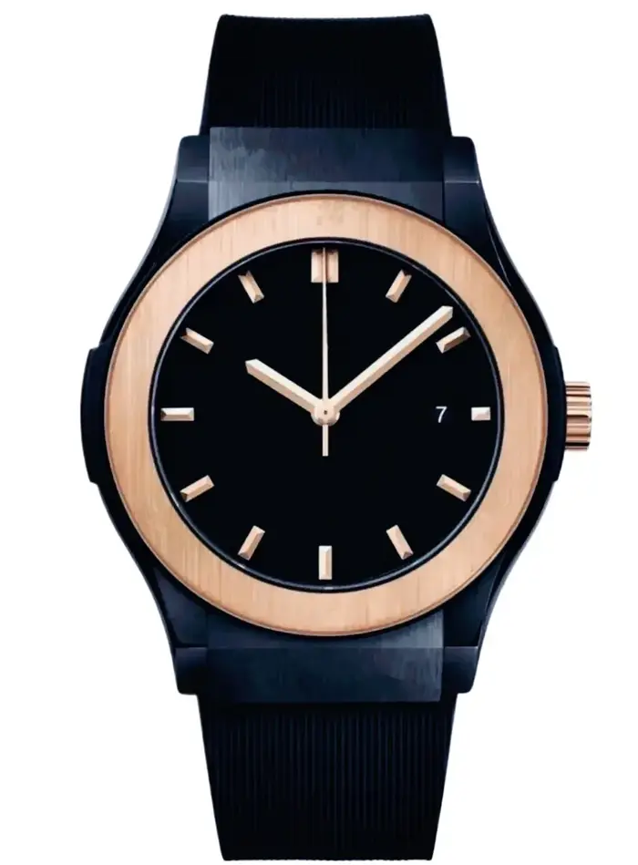 Montre mécanique pour homme 2026, or rose tendance, 42 mm, mouvement automatique, bracelet en caoutchouc bleu et noir