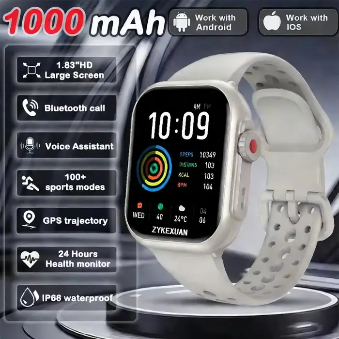 Nouvelle montre connectée Android 2026 pour hommes et femmes, écran tactile AMOLED HD de 1,83 pouce,