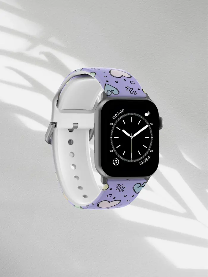 Bracelet en silicone Purple Heart Curve pour Apple Watch 45 mm 44 40 41 38 42 mm