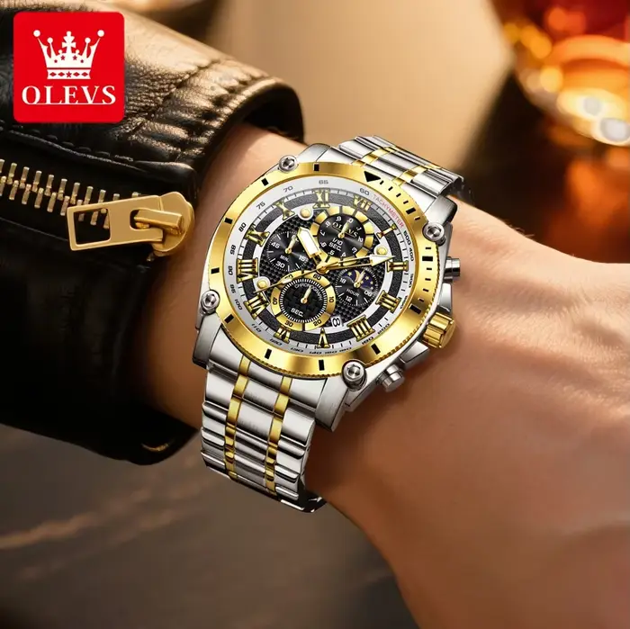 OLEVS Original Phase de lune hommes montre-bracelet multifonctionnel chronographe montre à Quartz étanche Date affaires Sport montres pour homme