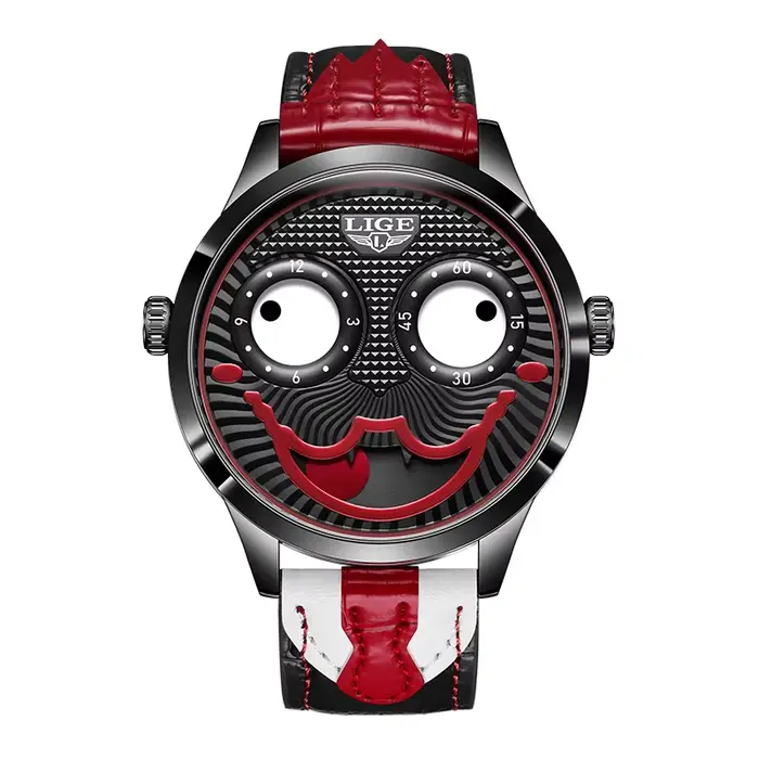 Montre LIGE Cool Joker pour homme, montre classique pour homme, montre clown, bracelet en cuir tenda