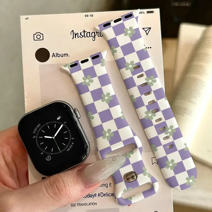 Bracelet à fleurs carrées violettes pour Apple Watch