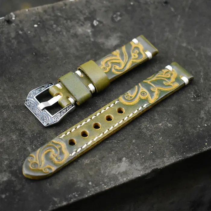 Bracelet de montre Vintage en cuir sculpté en relief