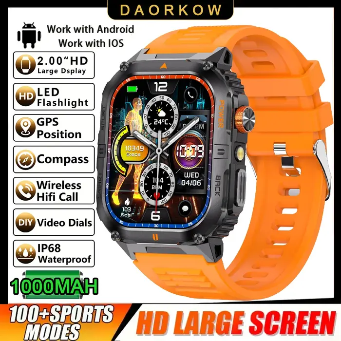 Nouveau de DAORKOW 2025 GPS montre intelligente hommes 2.01 "écran 3ATM montre étanche Bluetooth app