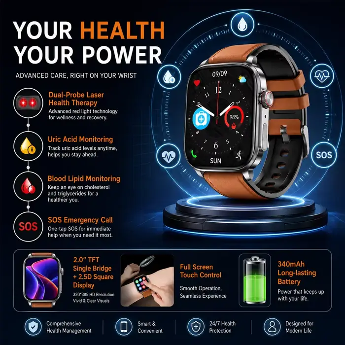 Montre connectée ECG homme 2026 améliorée avec suivi complet de la santé : moniteur de fréquence cardiaque