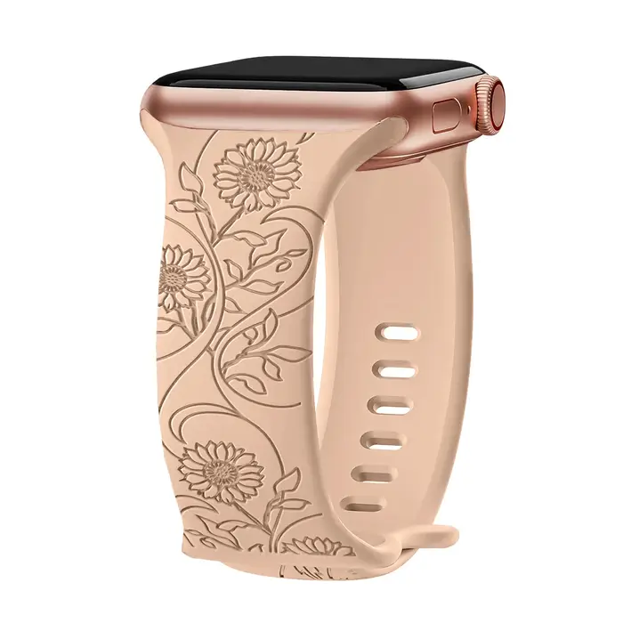 Bracelet en Silicone Gravé Floral pour Apple Watch, 44mm 40mm 41mm 49mm 45mm 38mm 42mm, iWatch Série