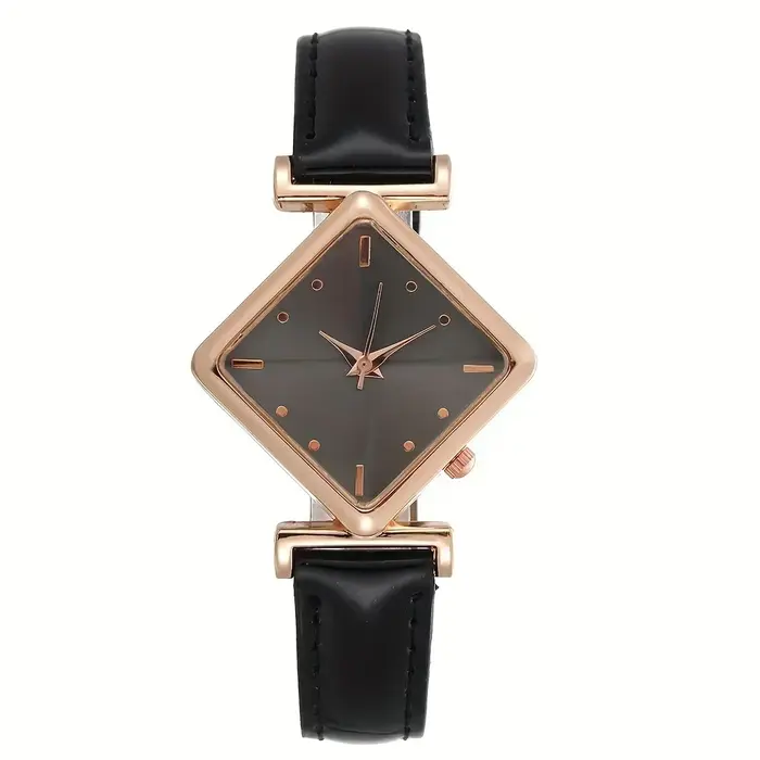Montre à quartz en cuir PU pour femme, montre-bracelet analogique, pointeur losange élégant, mode rétro