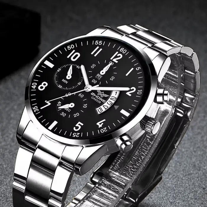 Montre de luxe pour hommes, 1 pièce, mode calendrier d'affaires, ceinture en acier, cadeau de noël, 