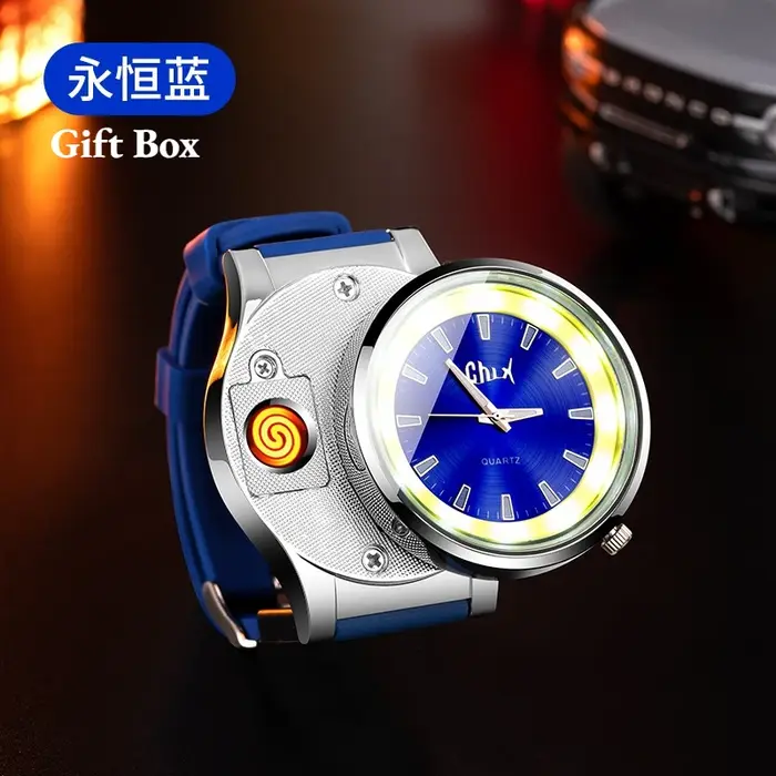 Briquet de montre rechargeable avec boussole – Montre-bracelet multifonctionnelle, allume-cigare créatif pour couple, coffret cadeau pour offrir