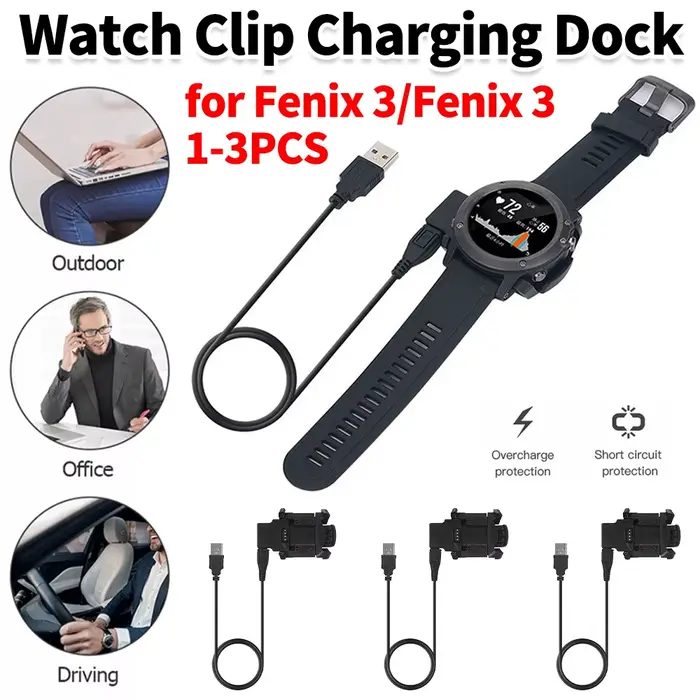 Chargeur à Clip pour montre connectée Garmin Fenix 3/Fenix 3 HR