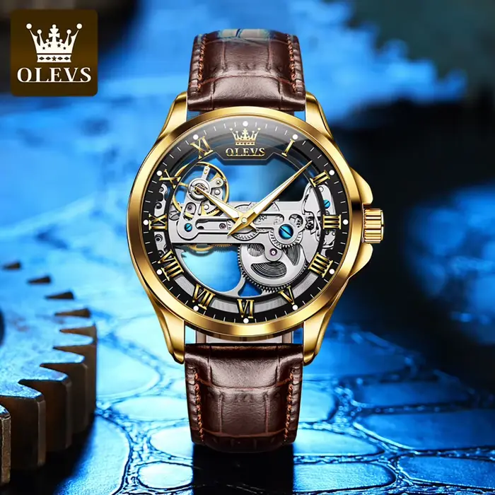 OLEVS 6661 montre homme squelette automatique