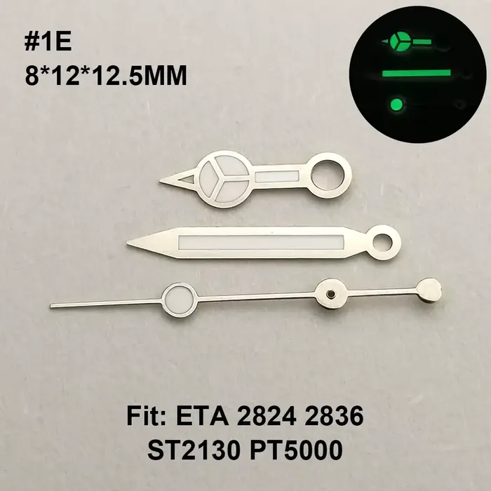 Aiguilles de montre lumineuses de 12,5 mm compatibles avec les mouvements NH35 NH36 M8205 8215 821A 