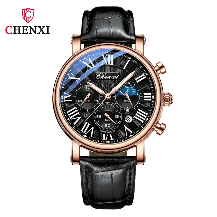 CHENXI 973 multi-fonction affaires Phase de lune Date étanche Rome analogique importé hommes montre-bracelet cadran Quar