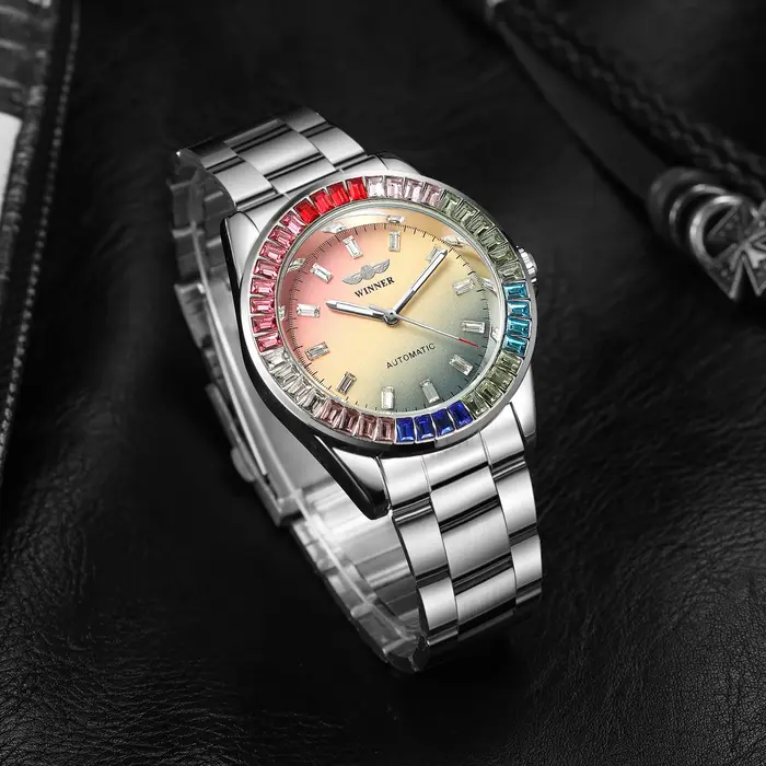 2024WINNER Original diamants colorés mécanique étanche montre pour hommes mouvement automatique en acier inoxydable montres de luxe
