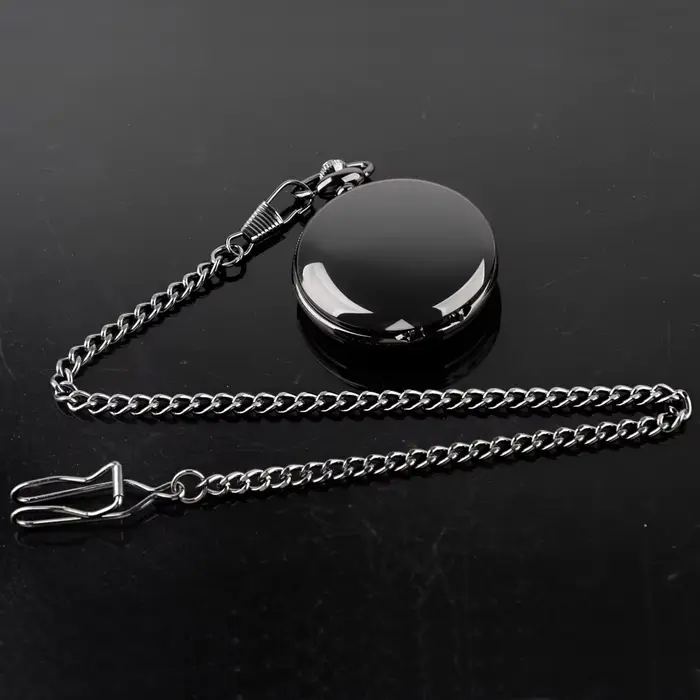 Montre de poche vintage à quartz noir pour hommes | Boîtier en alliage avec finition brillante | Cadran rond