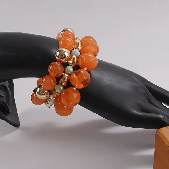 Ensemble de 3 Bracelets Perles Orange Vif – Bijoux Audacieux et Empilables pour Tenues Élégantes et Rendez-vous Décontractés
