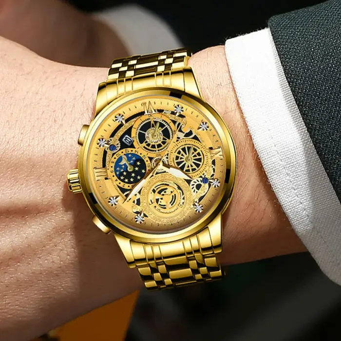 BINBOND B4010 mode Quartz pour hommes montre bracelet en acier inoxydable cadran de luxe lumineux 30M étanche